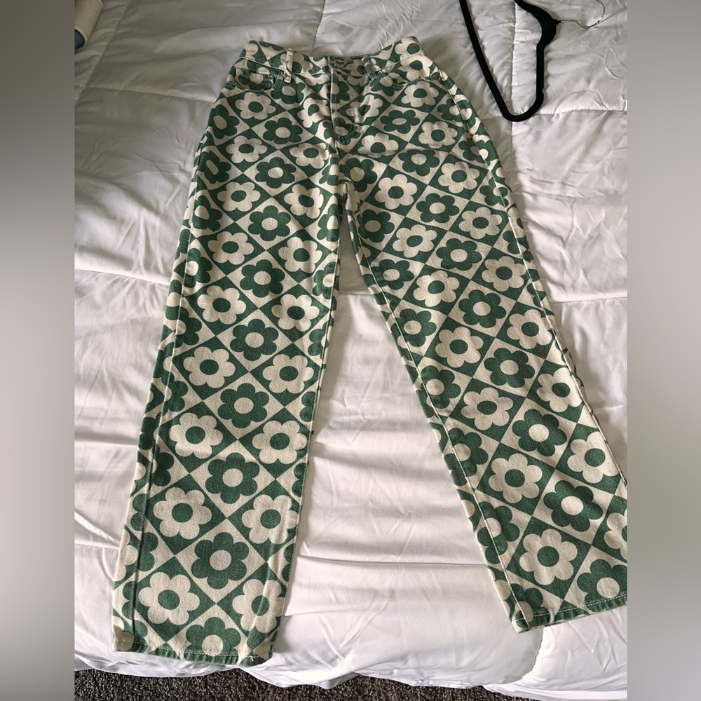 Green flower 70s high rise jeans